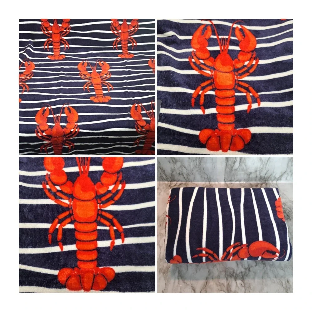 Brooks Brothers Oversized Beach Towel Lobster‎ Print 100% Cotton 36x72 Nautical
